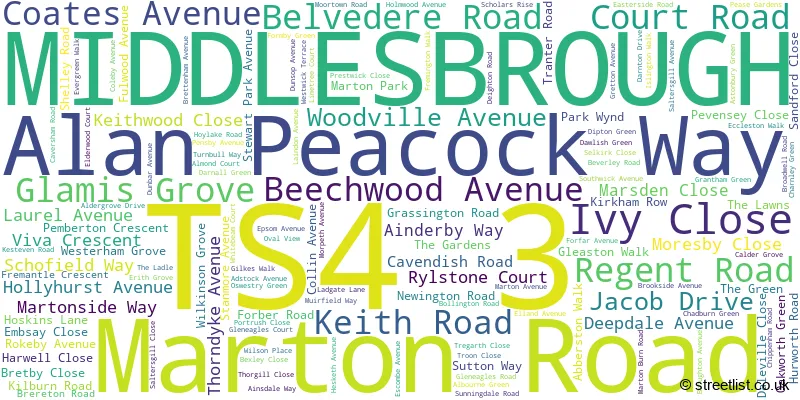 A word cloud for the TS4 3 postcode